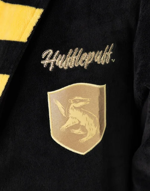 Vanilla Underground Harry Potter Hufflepuff Adults Black Hooded Bathrobe - Extra Large Image 5