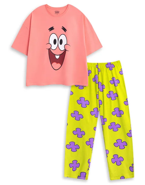 Vanilla Underground SpongeBob SquarePants Patrick Adults Pink Short Sleeve Pyjama Set - Large Image 1