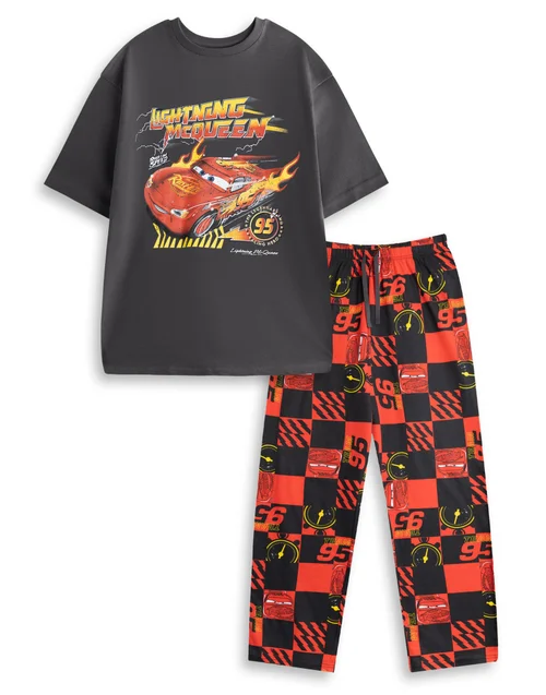 Vanilla Underground Disney Cars Adults Multicoloured Short Sleeve Long Leg Pyjama Set - Small Image 1
