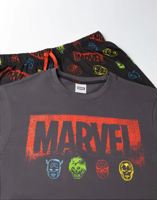 Vanilla Underground Disney Marvel Adults Multicoloured Short Sleeve Long Leg Pyjama Set - Small Image 3