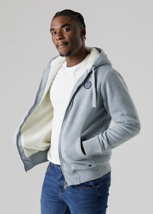 Tokyo Laundry Light Grey Brushed Back Fleece Zip-Through Hoody With Borg Lining - XL Image 3