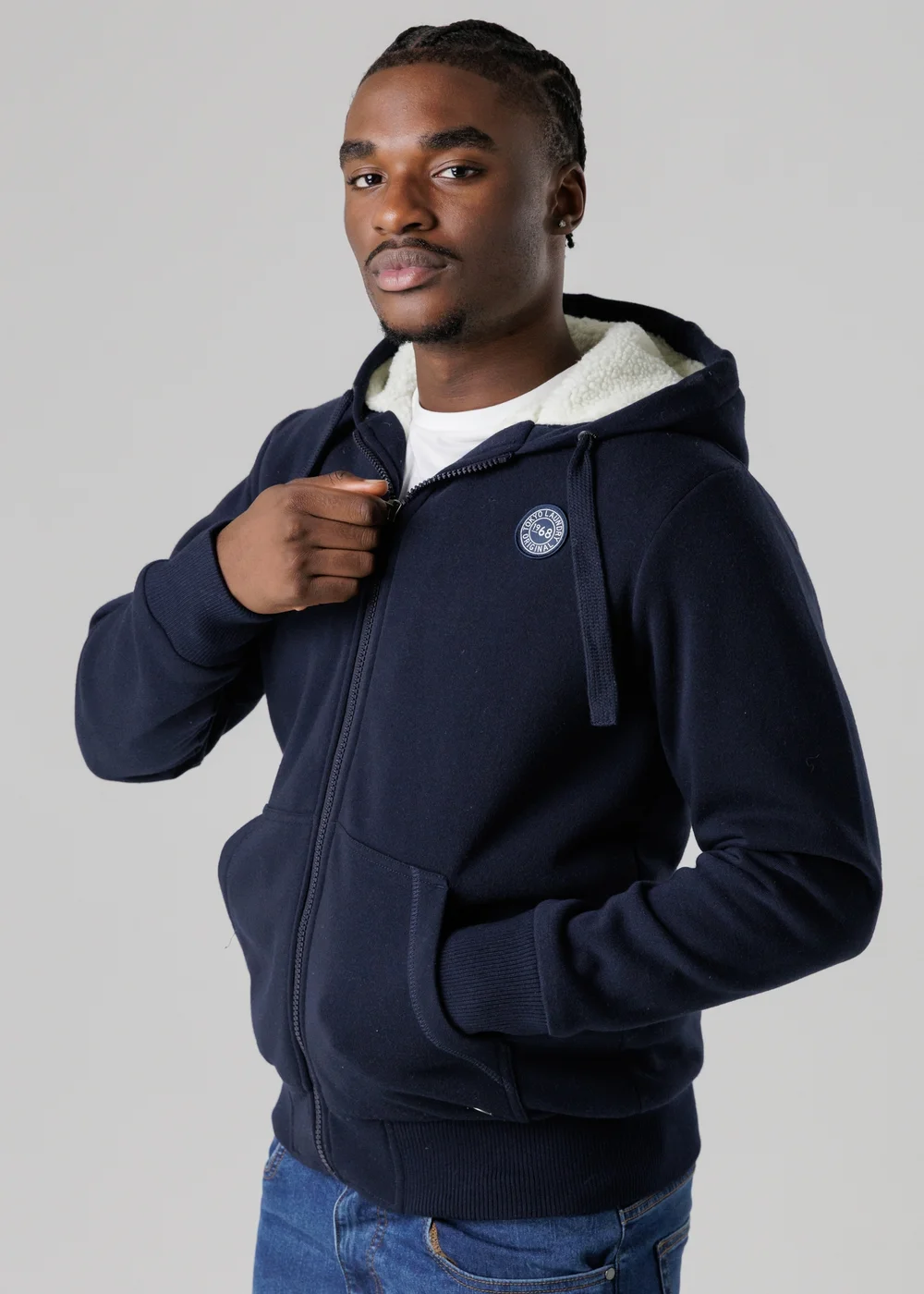 Tokyo Laundry Navy Brushed Back Fleece Zip-Through Hoody With Borg Lining - S Image 1