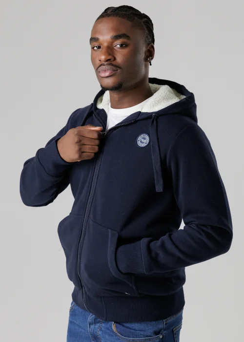 Tokyo Laundry Navy Brushed Back Fleece Zip-Through Hoody With Borg Lining - S Image 1