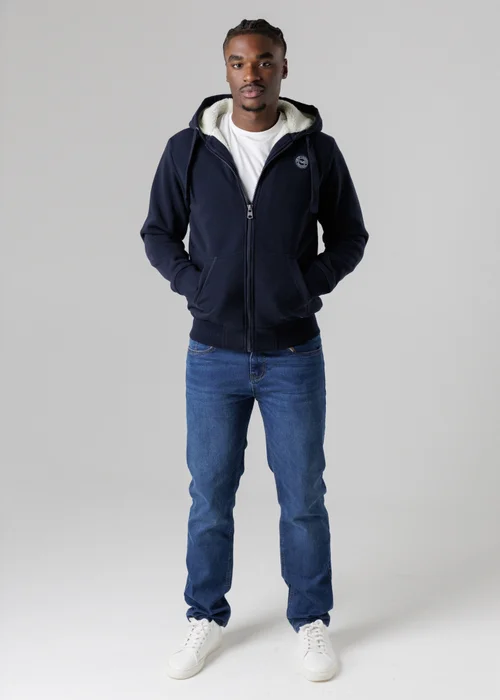 Tokyo Laundry Navy Brushed Back Fleece Zip-Through Hoody With Borg Lining - S Image 4