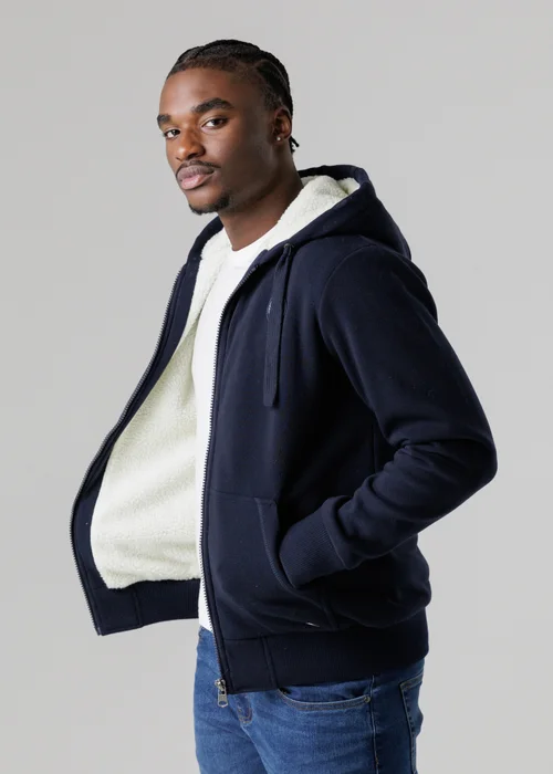 Tokyo Laundry Navy Brushed Back Fleece Zip-Through Hoody With Borg Lining - S Image 3