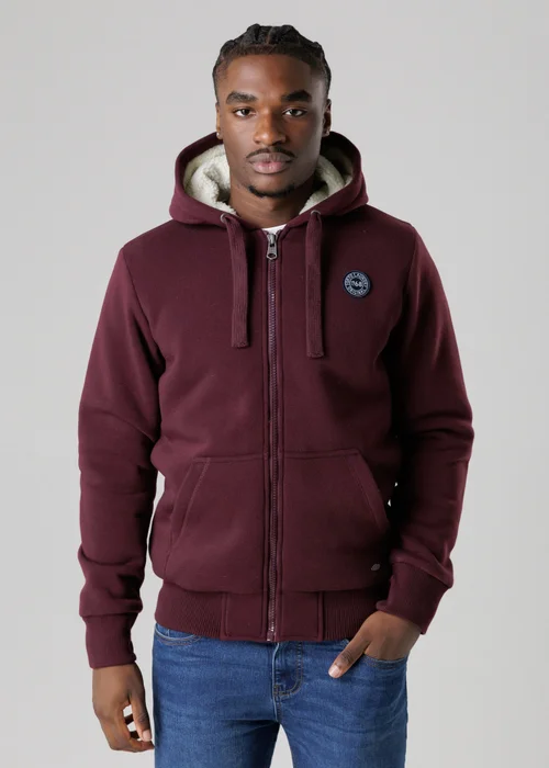 Tokyo Laundry Burgundy Brushed Back Fleece Zip-Through Hoody With Borg Lining - M Image 1