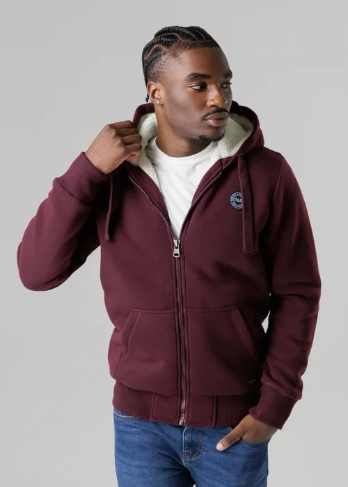 Tokyo Laundry Burgundy Brushed Back Fleece Zip-Through Hoody With Borg Lining - M Image 3