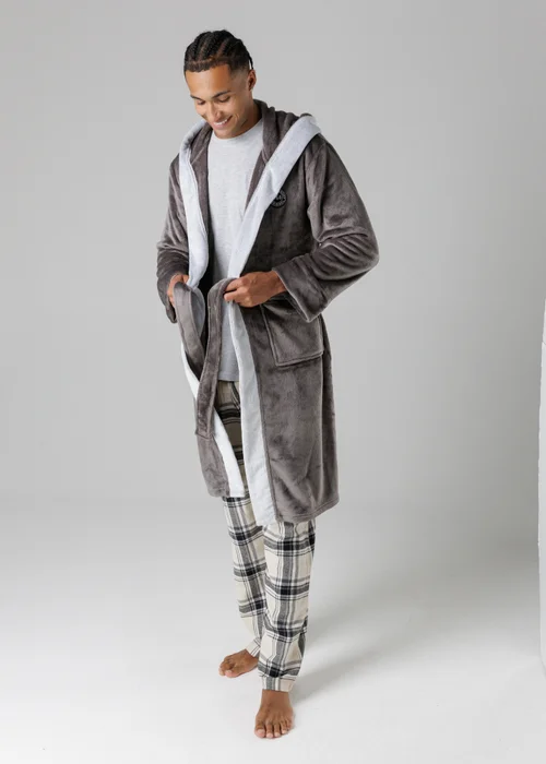 Tokyo Laundry Dark Grey Plush Dressing Gown - Medium Image 4