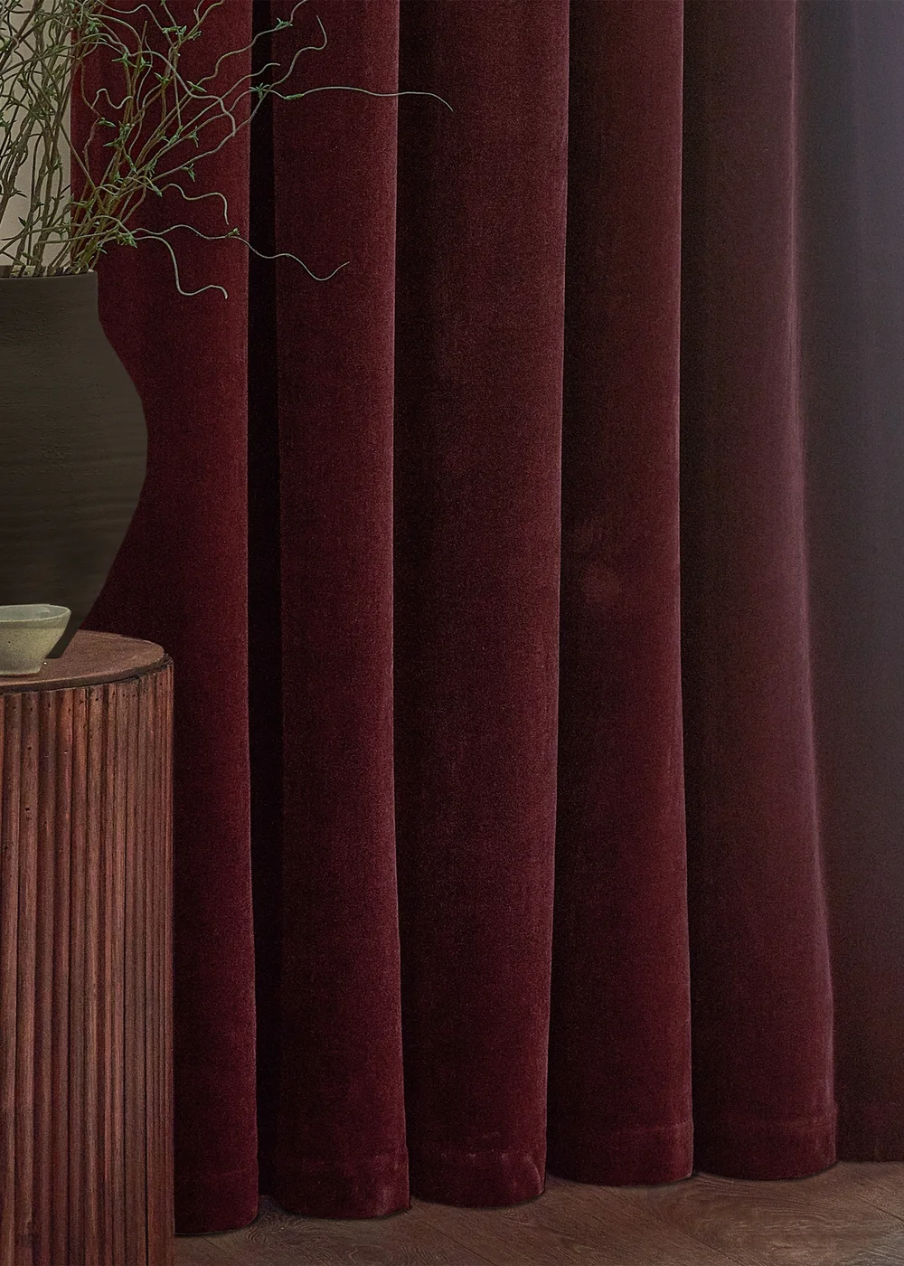 Yard Heavy Chenille Velvet Room Darkening Pencil Pleat Curtain Pair Beetroot - 46W X 54D (117x137cm Image 4