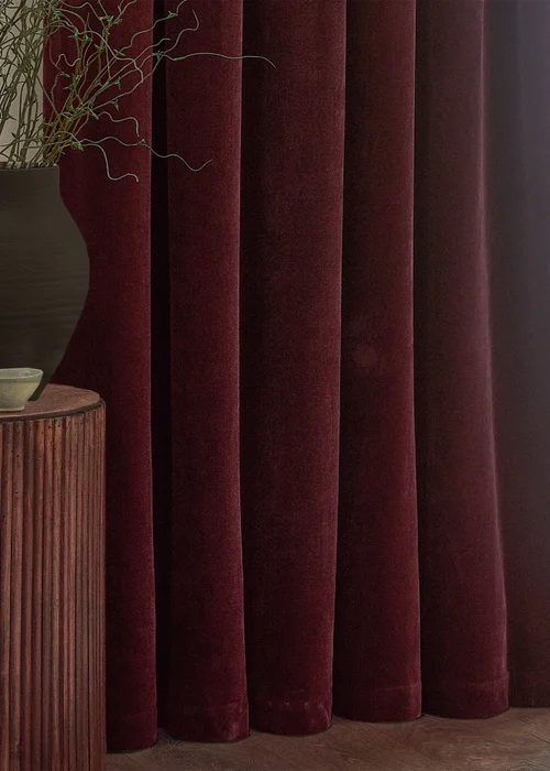 Yard Heavy Chenille Velvet Room Darkening Pencil Pleat Curtain Pair Beetroot - 46W X 54D (117x137cm Image 4