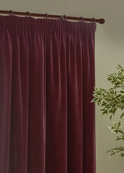 Yard Heavy Chenille Velvet Room Darkening Pencil Pleat Curtain Pair Beetroot - 46W X 54D (117x137cm Image 3
