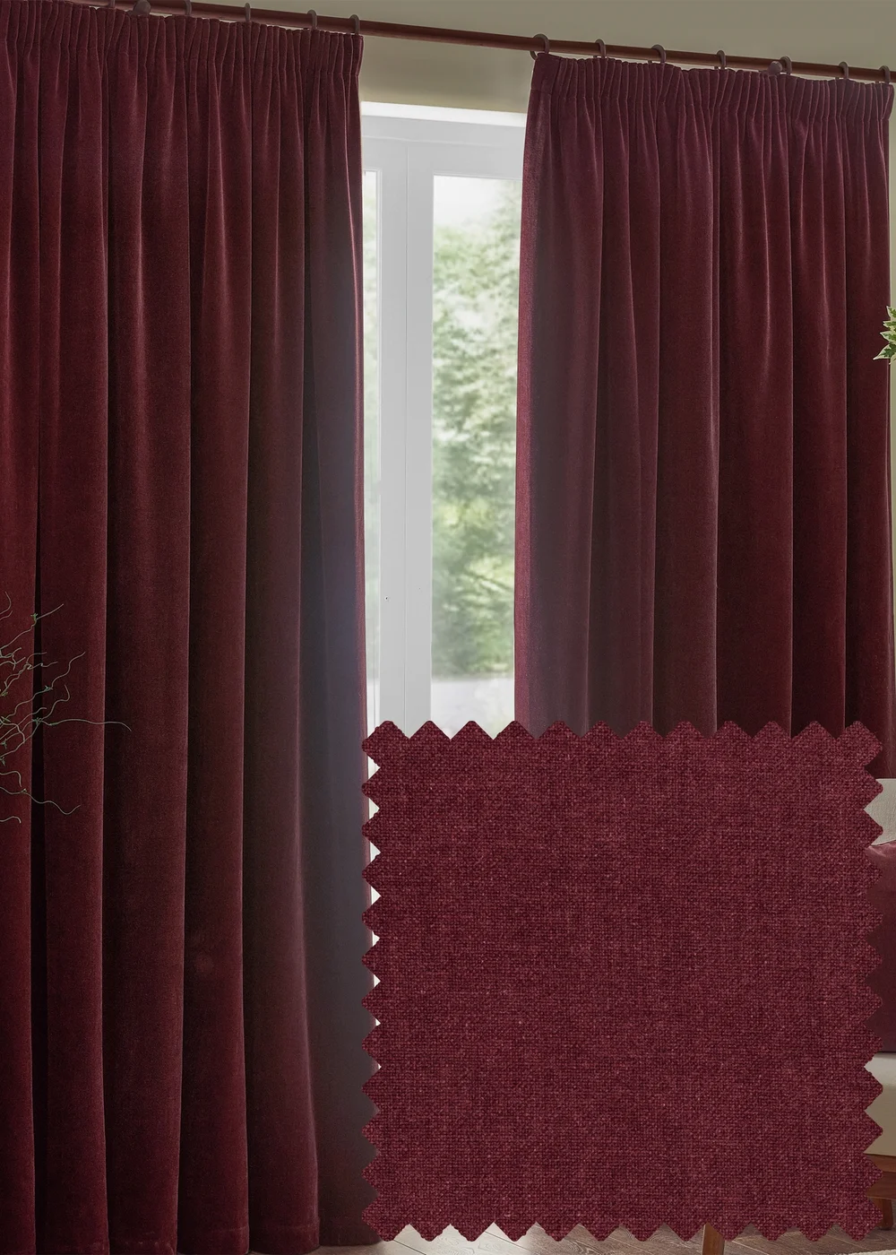 Yard Heavy Chenille Velvet Room Darkening Pencil Pleat Curtain Pair Beetroot - 46W X 54D (117x137cm Image 1