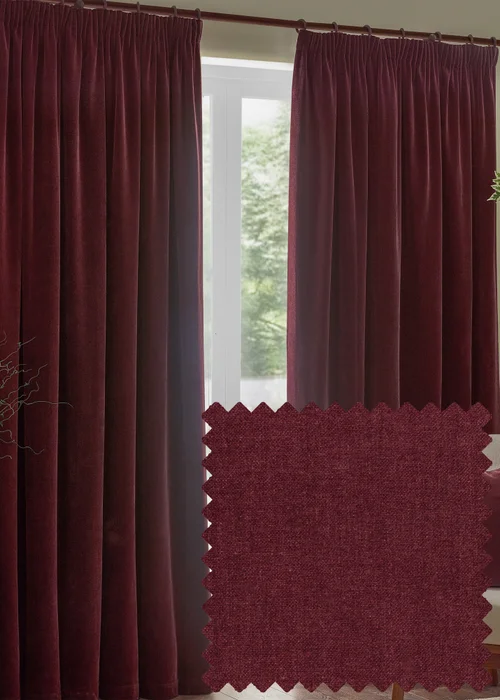 Yard Heavy Chenille Velvet Room Darkening Pencil Pleat Curtain Pair Beetroot - 46W X 54D (117x137cm Image 1
