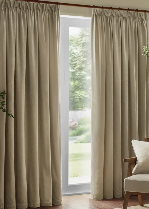 Yard Heavy Chenille Velvet Room Darkening Pencil Pleat Curtain Pair Linen - 46W X 54D (117x137cm Image 2