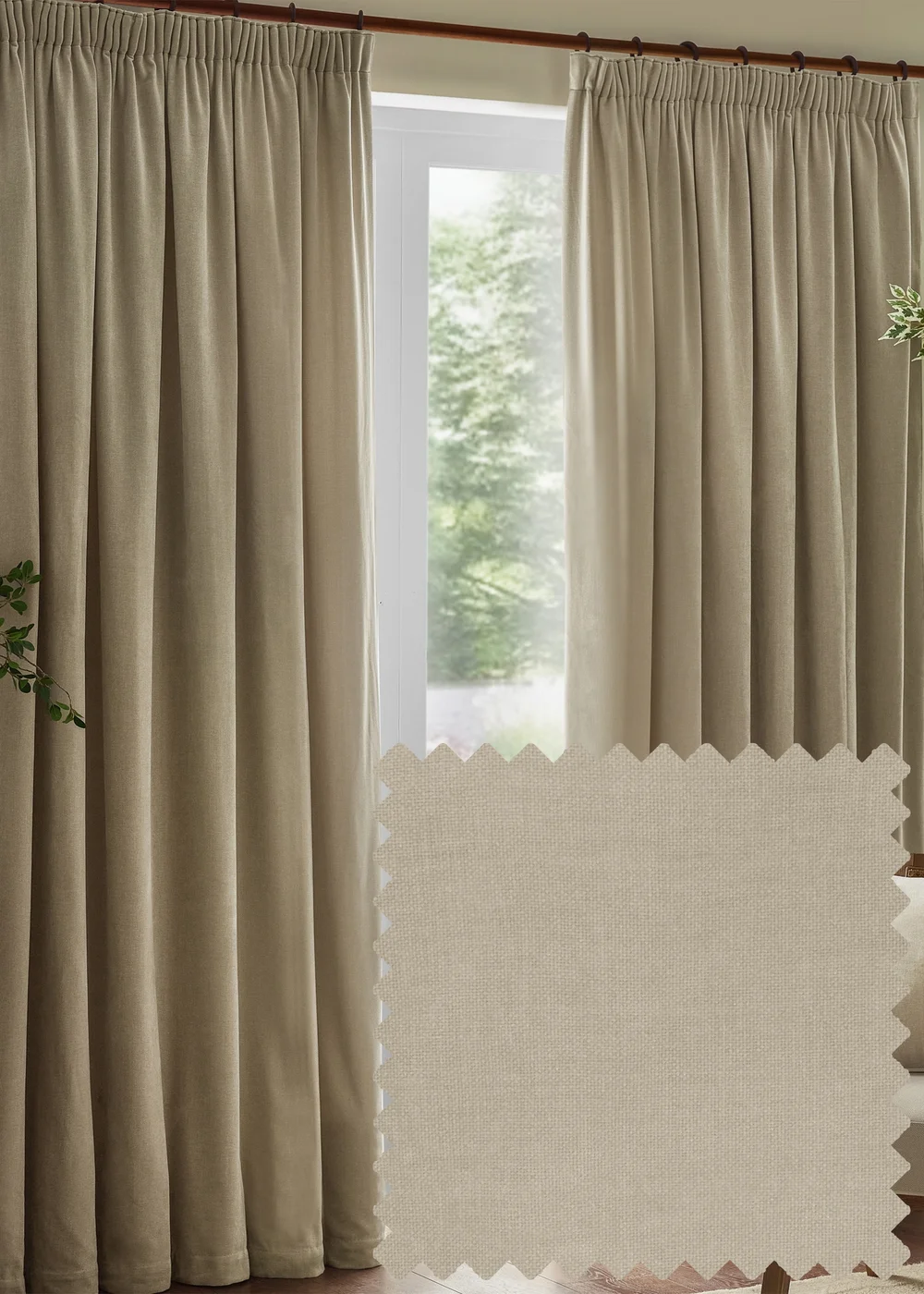 Yard Heavy Chenille Velvet Room Darkening Pencil Pleat Curtain Pair Linen - 46W X 54D (117x137cm Image 1