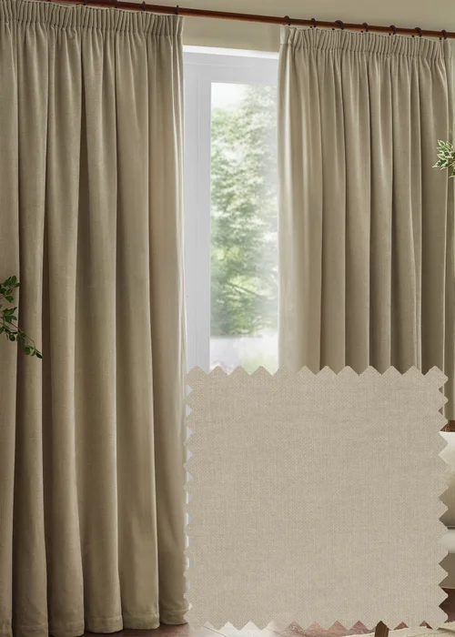Yard Heavy Chenille Velvet Room Darkening Pencil Pleat Curtain Pair Linen - 46W X 54D (117x137cm Image 1