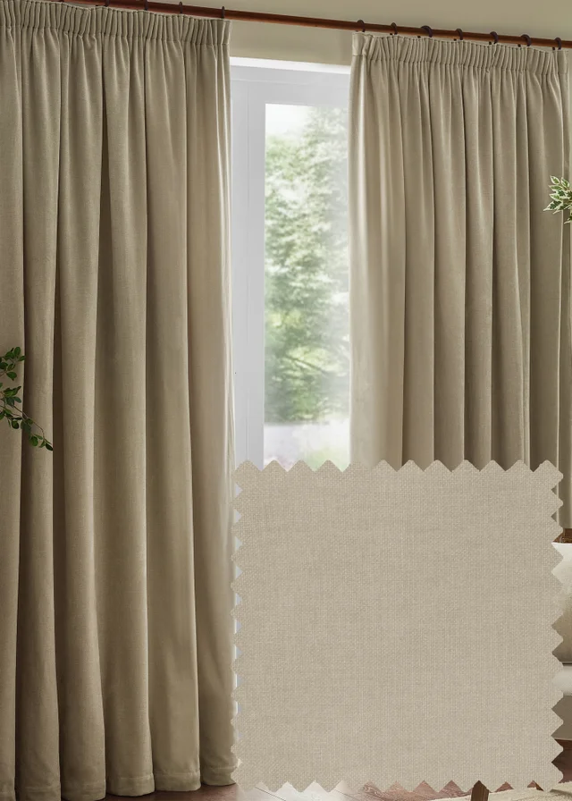 Yard Heavy Chenille Velvet Room Darkening Pencil Pleat Curtain Pair Linen