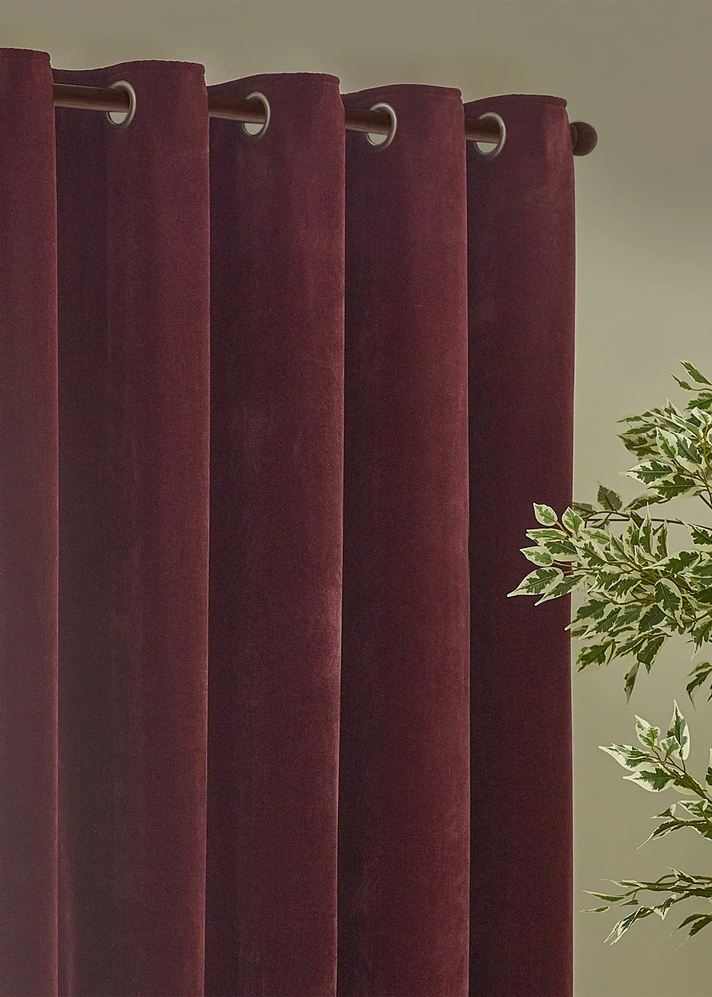 Yard Heavy Chenille Velvet Room Darkening Eyelet Curtain Pair Beetroot - 46W X 54D (117x137cm Image 3