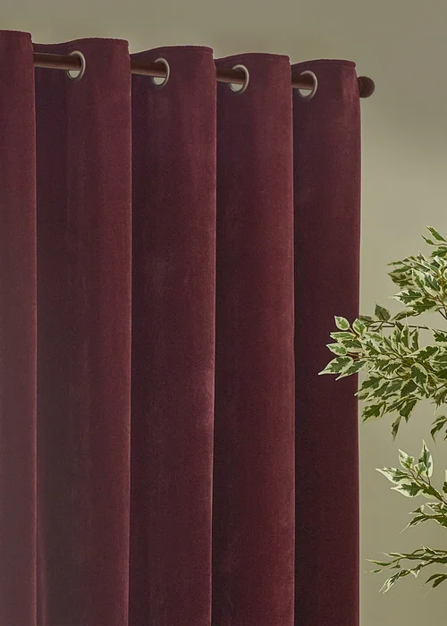 Yard Heavy Chenille Velvet Room Darkening Eyelet Curtain Pair Beetroot - 46W X 54D (117x137cm Image 3
