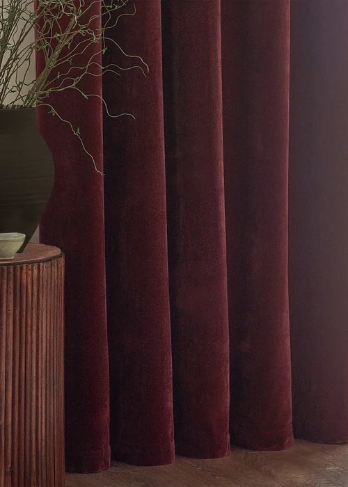 Yard Heavy Chenille Velvet Room Darkening Eyelet Curtain Pair Beetroot - 46W X 54D (117x137cm Image 4
