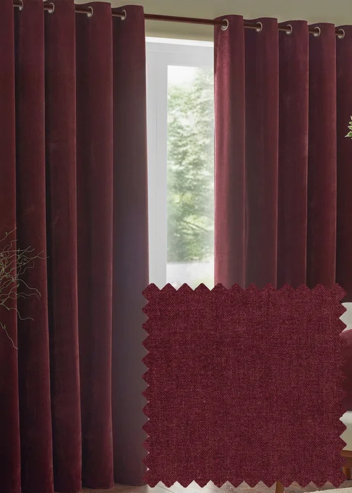 Yard Heavy Chenille Velvet Room Darkening Eyelet Curtain Pair Beetroot - 46W X 54D (117x137cm Image 1