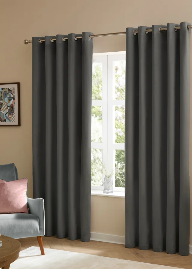 Furn The Ultimate Velvet Blackout Eyelet Curtain Pair Charcoal