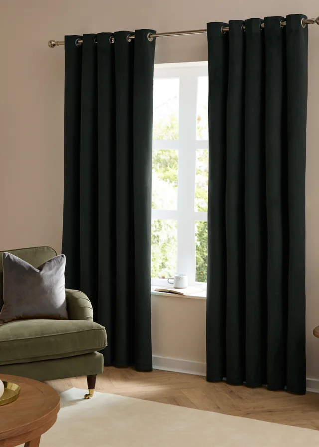 Furn The Ultimate Velvet Blackout Eyelet Curtain Pair Black