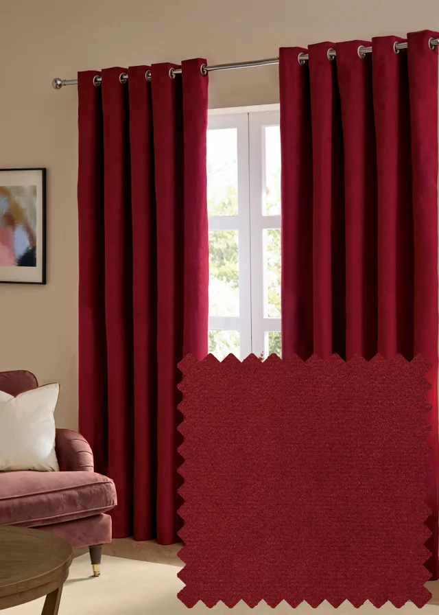 Furn The Ultimate Velvet Blackout Eyelet Curtain Pair Burgundy