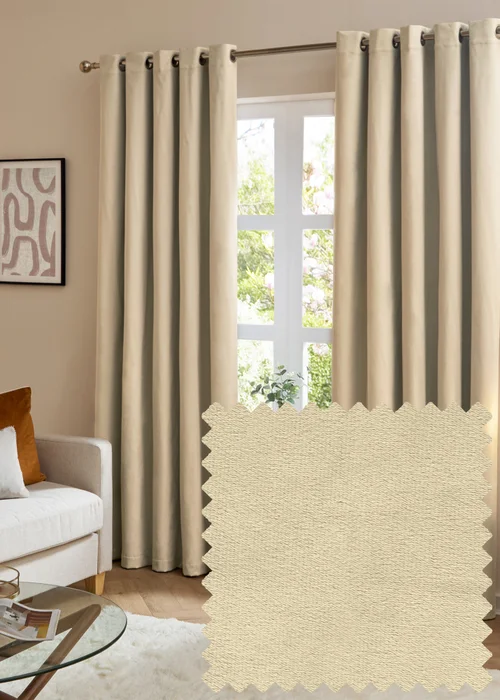 Furn The Ultimate Velvet Blackout Eyelet Curtain Pair Natural - 46W X 54D (117x137cm Image 1
