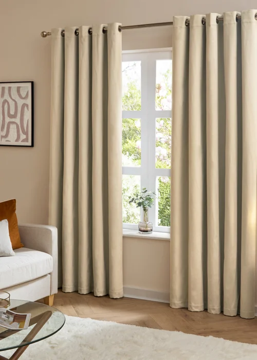 Furn The Ultimate Velvet Blackout Eyelet Curtain Pair Natural - 46W X 54D (117x137cm Image 2