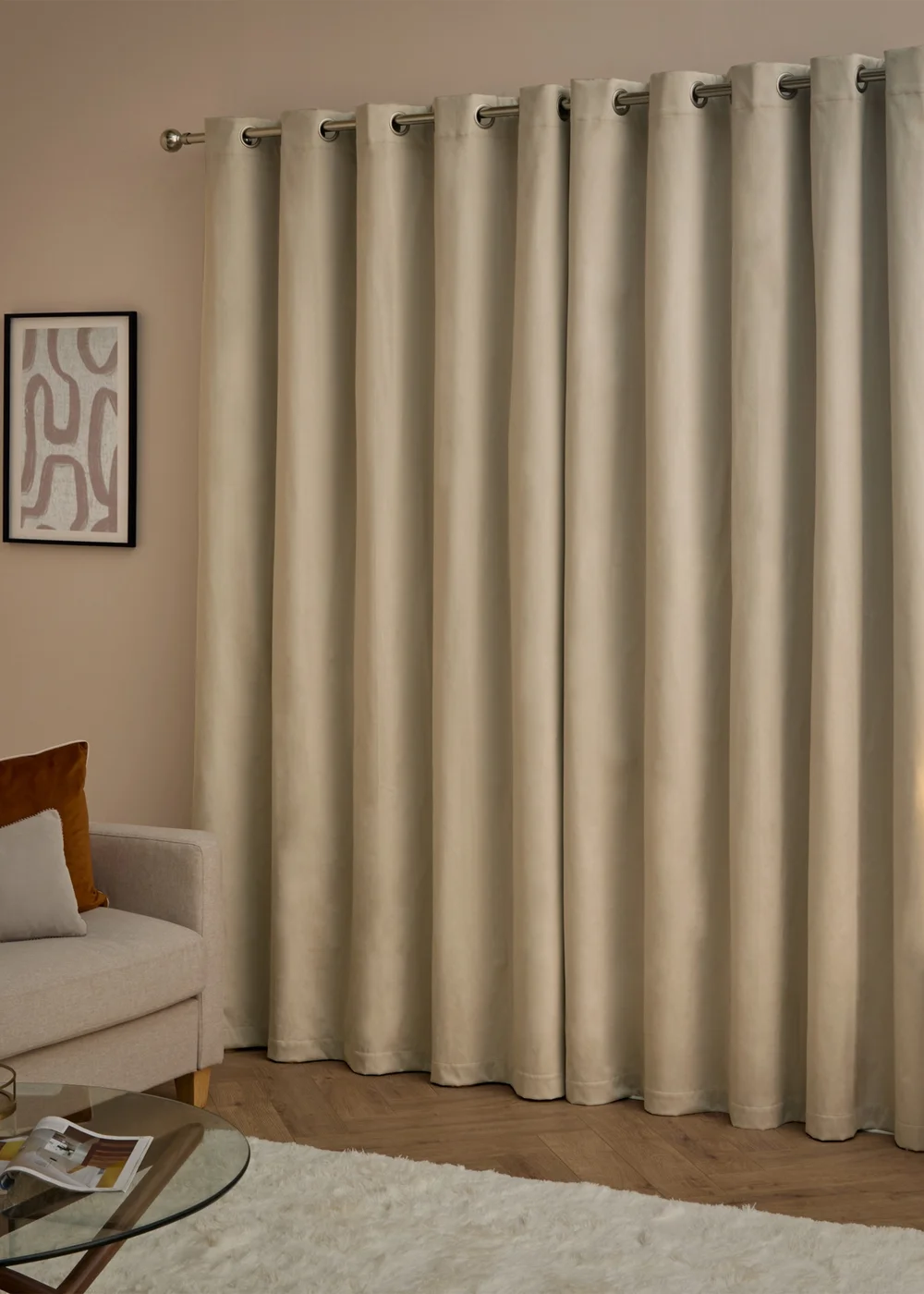 Furn The Ultimate Velvet Blackout Eyelet Curtain Pair Natural - 46W X 54D (117x137cm Image 3