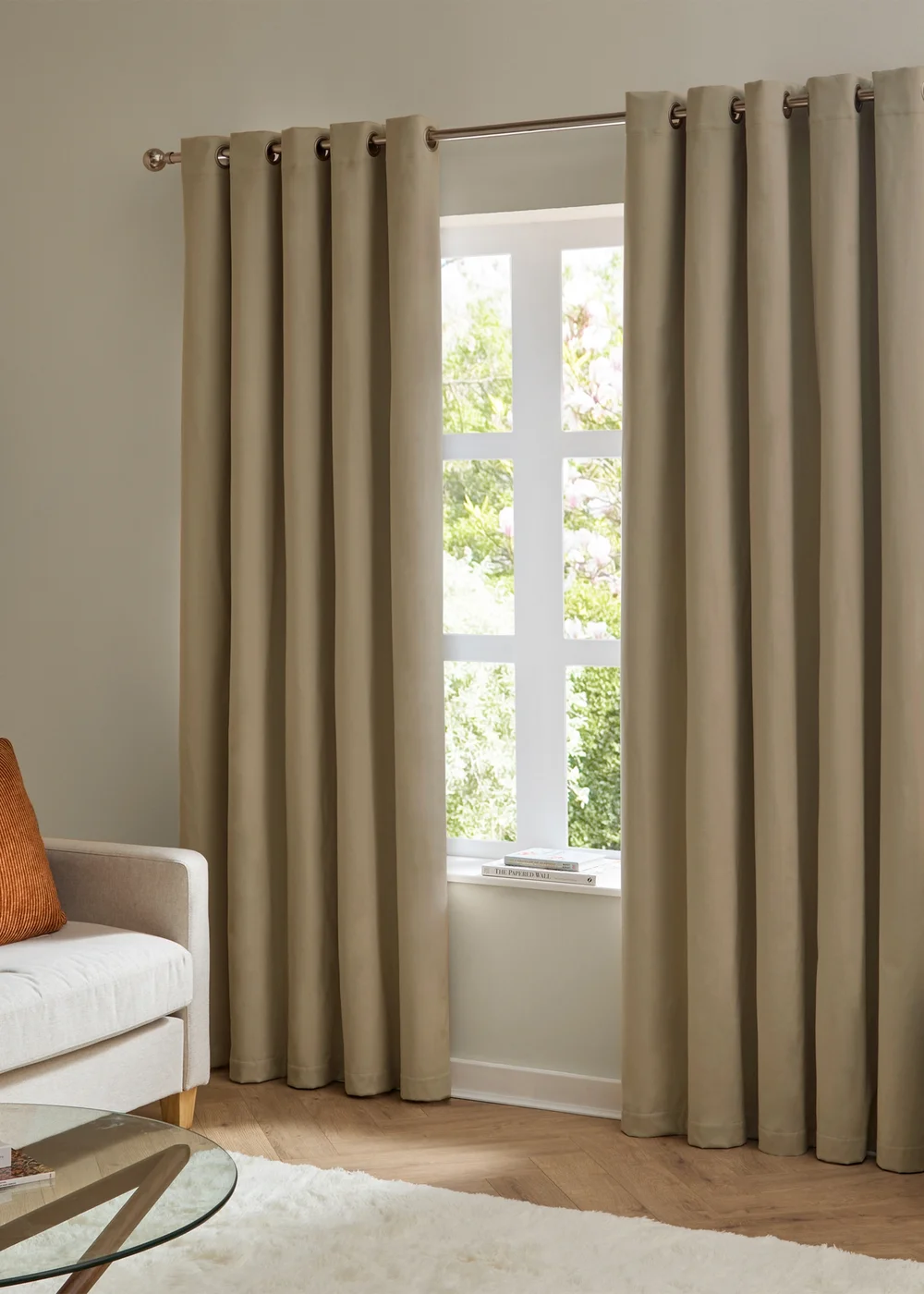 Furn The Ultimate Velvet Blackout Eyelet Curtain Pair Mocha - 46W X 54D (117x137cm Image 2