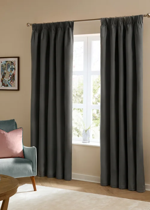 Furn The Ultimate Velvet Blackout Pencil Pleat Curtain Pair Charcoal - 46W X 54D (117x137cm Image 2