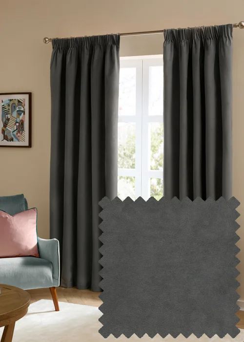 Furn The Ultimate Velvet Blackout Pencil Pleat Curtain Pair Charcoal - 46W X 54D (117x137cm Image 1
