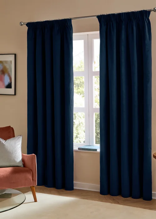 Furn The Ultimate Velvet Room Darkening Pencil Pleat Curtain Pair Royal - 46W X 54D (117x137cm Image 2