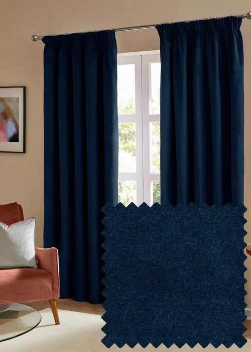 Furn The Ultimate Velvet Room Darkening Pencil Pleat Curtain Pair Royal - 46W X 54D (117x137cm Image 1