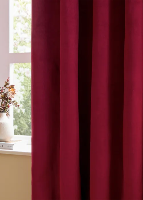 Furn The Ultimate Velvet Room Darkening Pencil Pleat Curtain Pair Burgundy - 46W X 54D (117x137cm Image 3