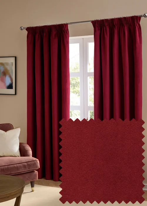 Furn The Ultimate Velvet Room Darkening Pencil Pleat Curtain Pair Burgundy - 46W X 54D (117x137cm Image 1