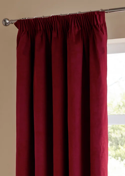 Furn The Ultimate Velvet Room Darkening Pencil Pleat Curtain Pair Burgundy - 46W X 54D (117x137cm Image 4