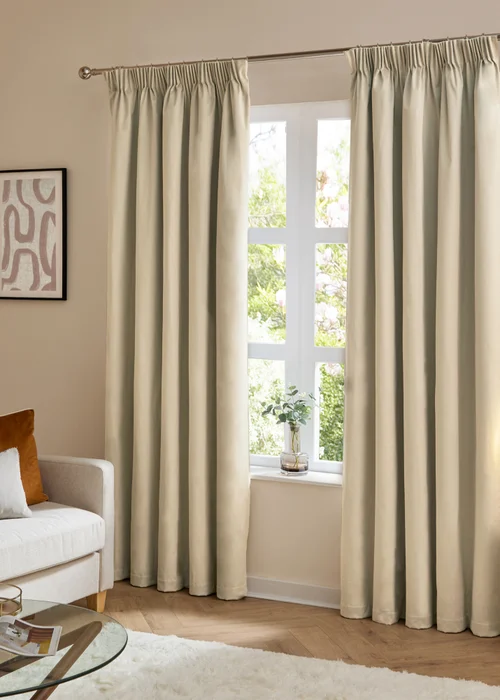 Furn The Ultimate Velvet Room Darkening Pencil Pleat Curtain Pair Natural - 46W X 54D (117x137cm Image 2