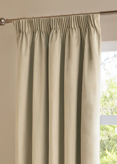 Furn The Ultimate Velvet Room Darkening Pencil Pleat Curtain Pair Natural - 46W X 54D (117x137cm Image 4