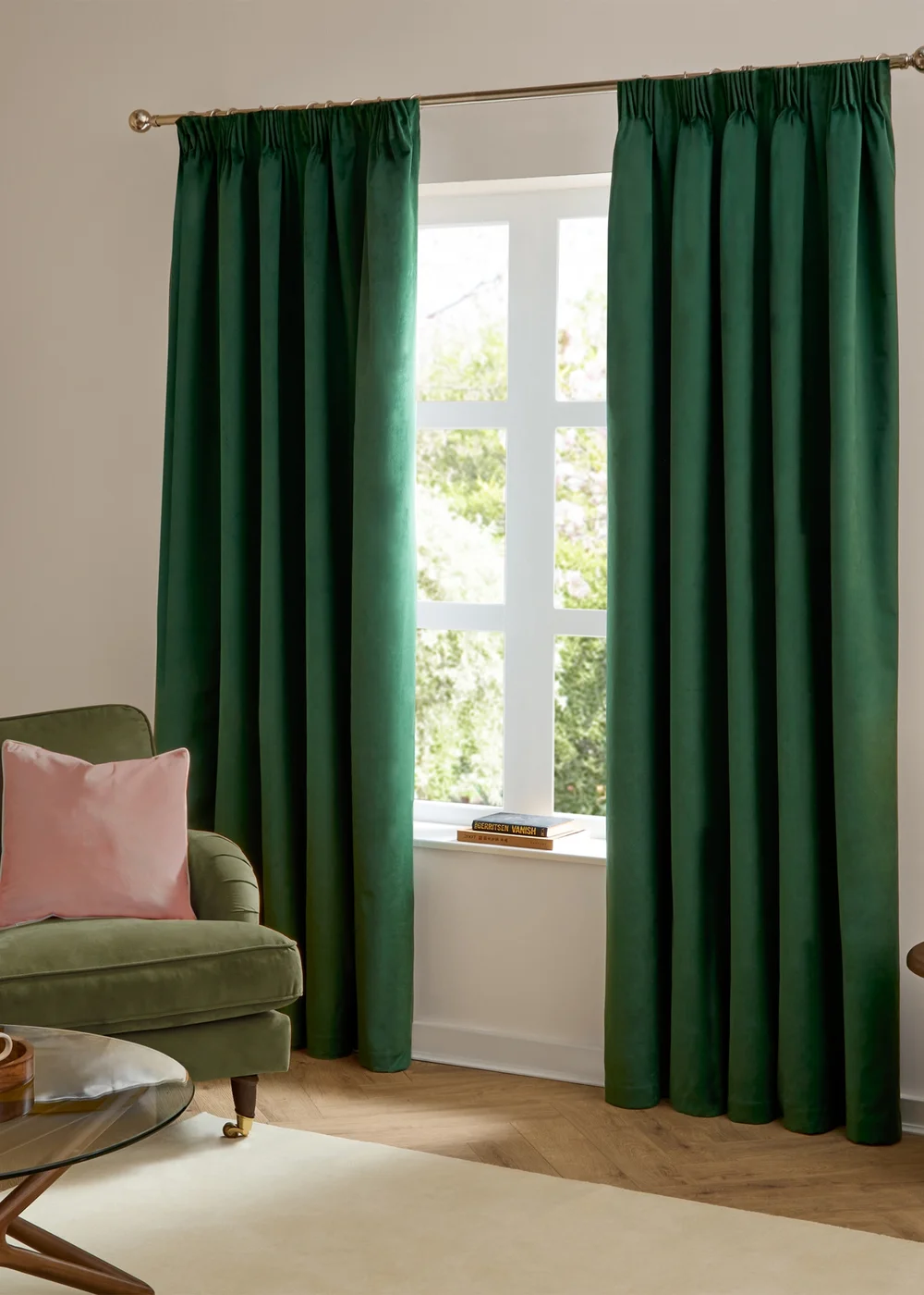 Furn The Ultimate Velvet Room Darkening Pencil Pleat Curtain Pair Emerald - 46W X 54D (117x137cm Image 2