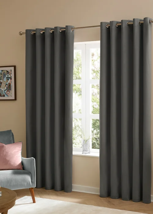 Furn The Ultimate Velvet Room Darkening Eyelet Curtain Pair Charcoal - 46W X 54D (117x137cm Image 2