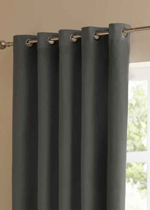 Furn The Ultimate Velvet Room Darkening Eyelet Curtain Pair Charcoal - 46W X 54D (117x137cm Image 4