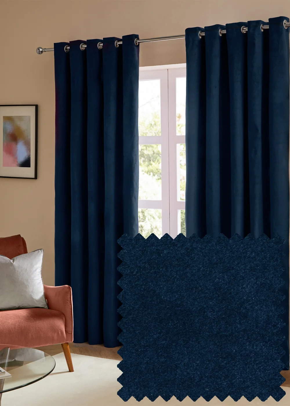 Furn The Ultimate Velvet Room Darkening Eyelet Curtain Pair Royal - 46W X 54D (117x137cm Image 1