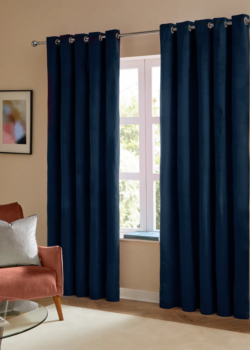 Furn The Ultimate Velvet Room Darkening Eyelet Curtain Pair Royal - 46W X 54D (117x137cm Image 2