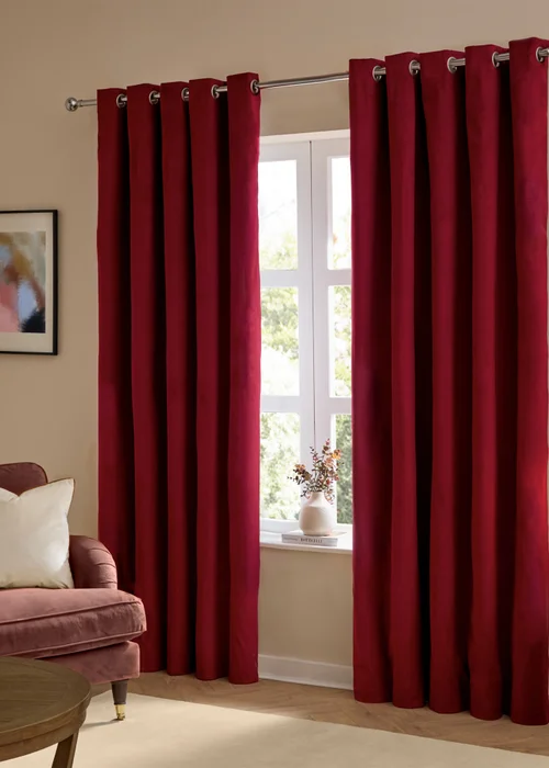 Furn The Ultimate Velvet Room Darkening Eyelet Curtain Pair Burgundy - 46W X 54D (117x137cm Image 2