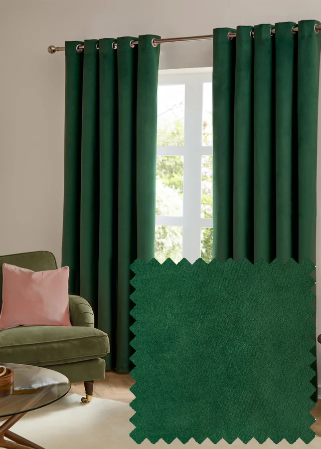 Furn The Ultimate Velvet Room Darkening Eyelet Curtain Pair Emerald