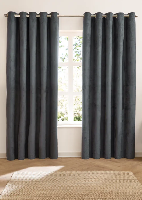 Furn Verso Reversible Suede-look Blackout Eyelet Curtain Pair Petrol - 46W X 54D (117x137cm Image 6