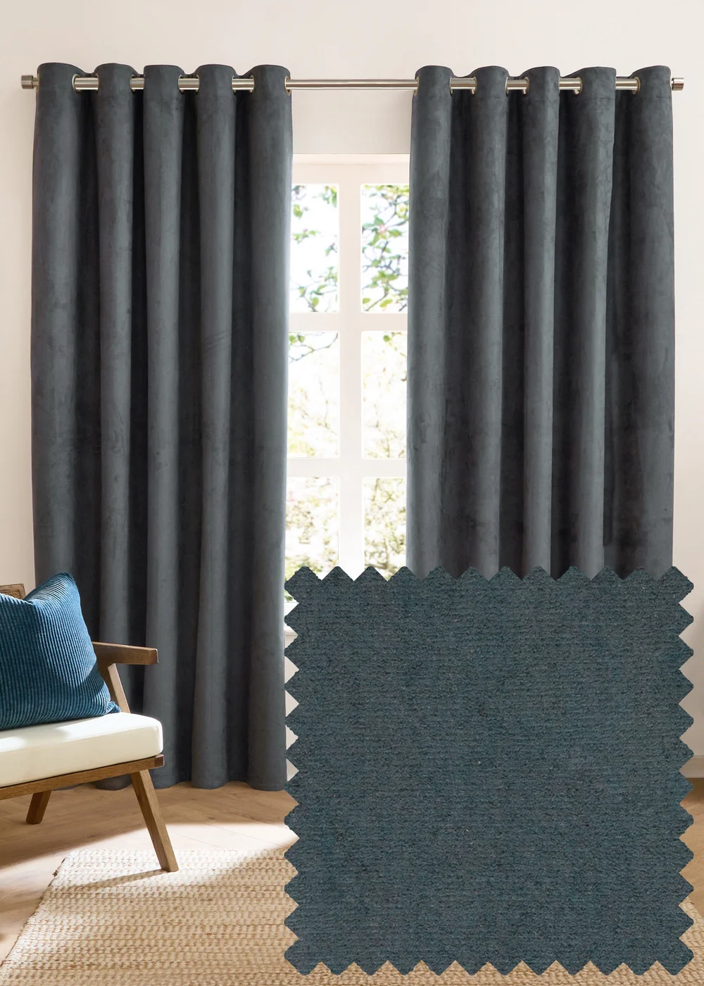 Furn Verso Reversible Suede-look Blackout Eyelet Curtain Pair Petrol - 46W X 54D (117x137cm Image 1